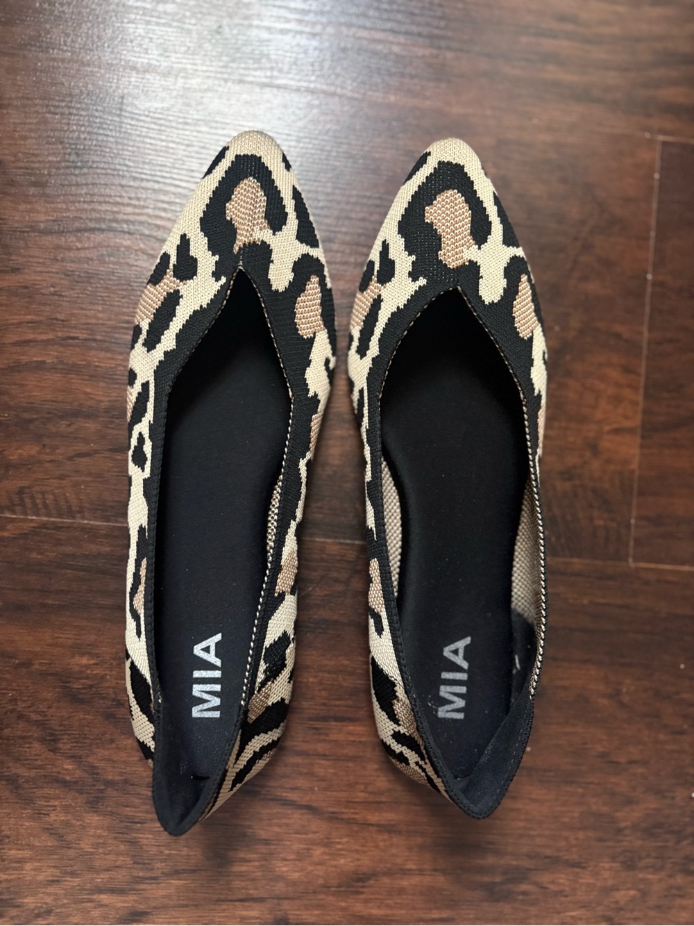 MIA Leopard-Print Pointed Flats in Beige and Black